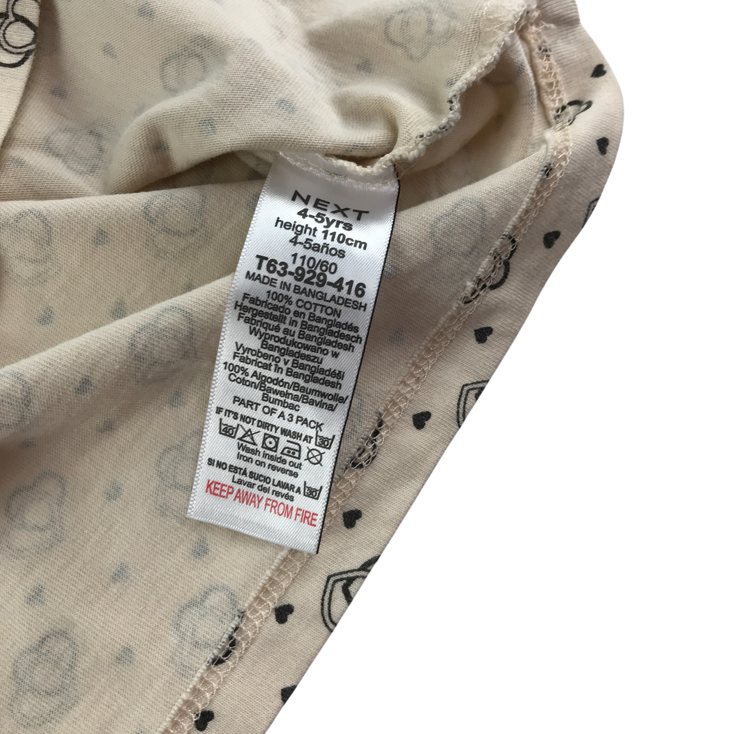 Next T-Shirt 4-5 Years Beige Heart Print Long Sleeve Cotton