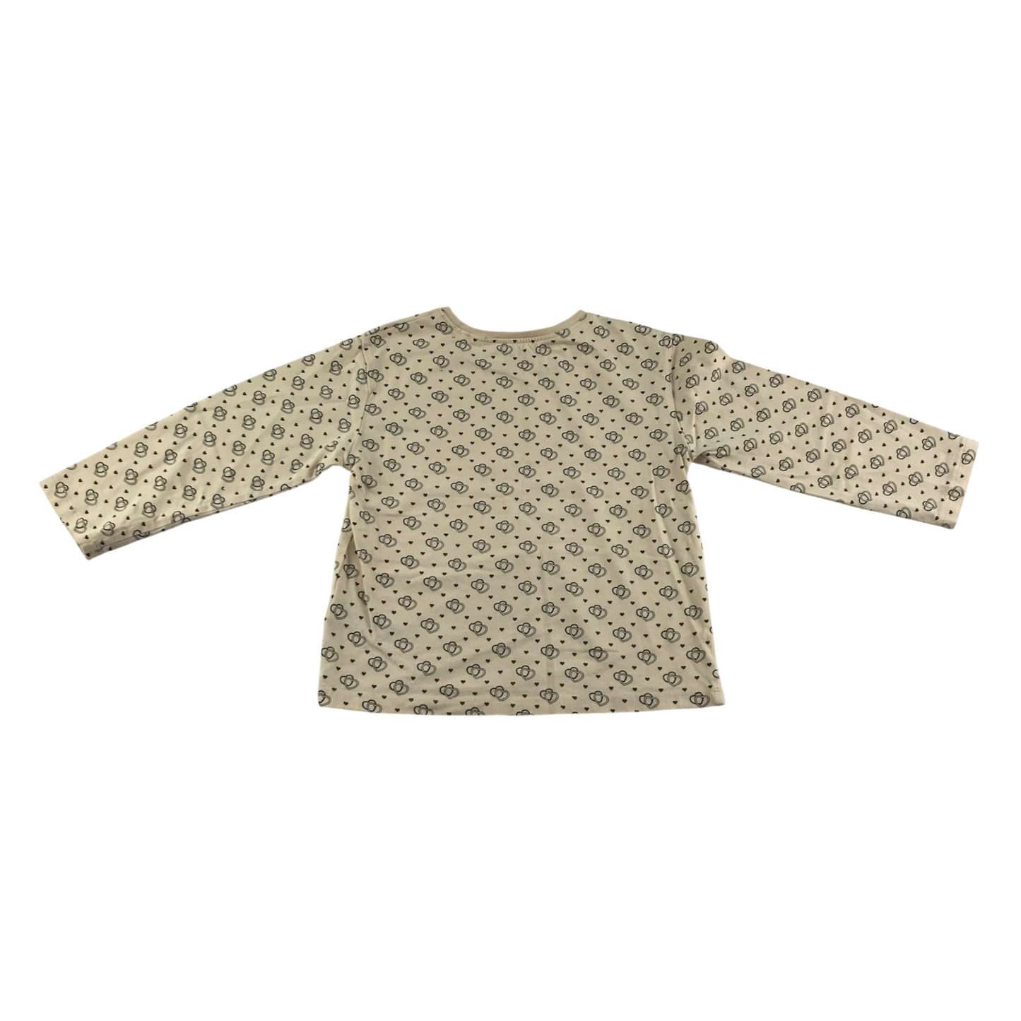 Next T-Shirt 4-5 Years Beige Heart Print Long Sleeve Cotton