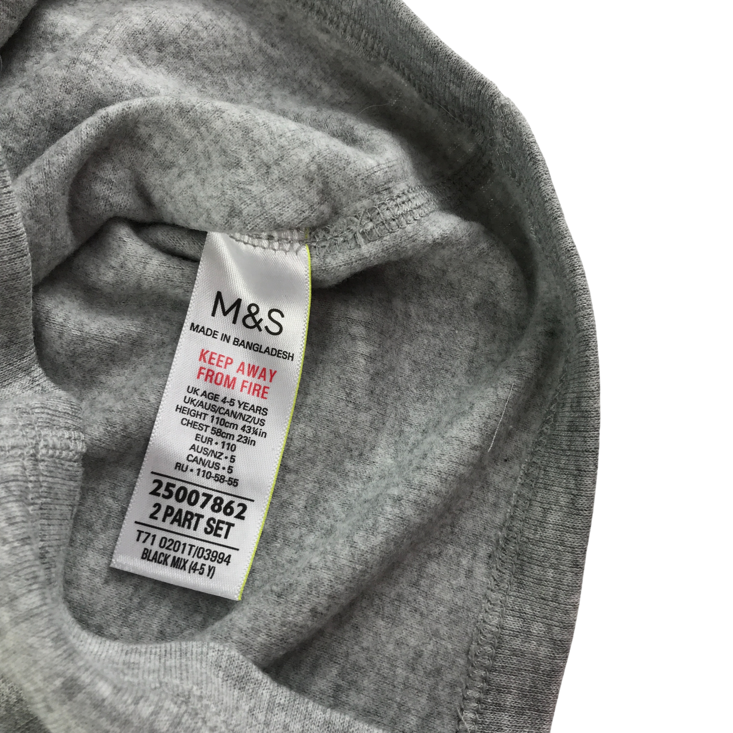 M&S T-Shirt 4-5 Years Grey Ribbed Long Sleeve