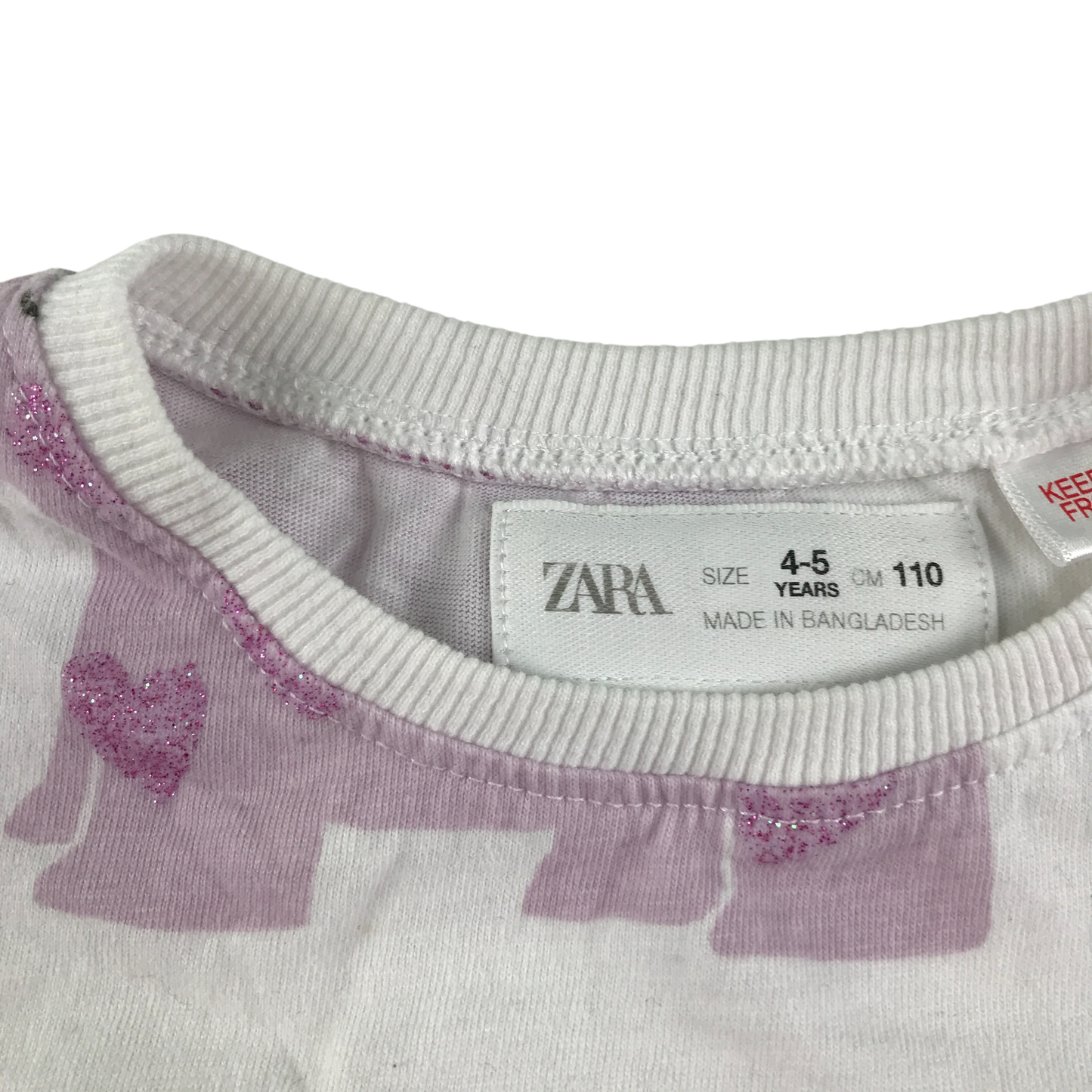 Zara T-Shirt 4-5 Years White Long Sleeve Glittery Elephant Pattern Cotton