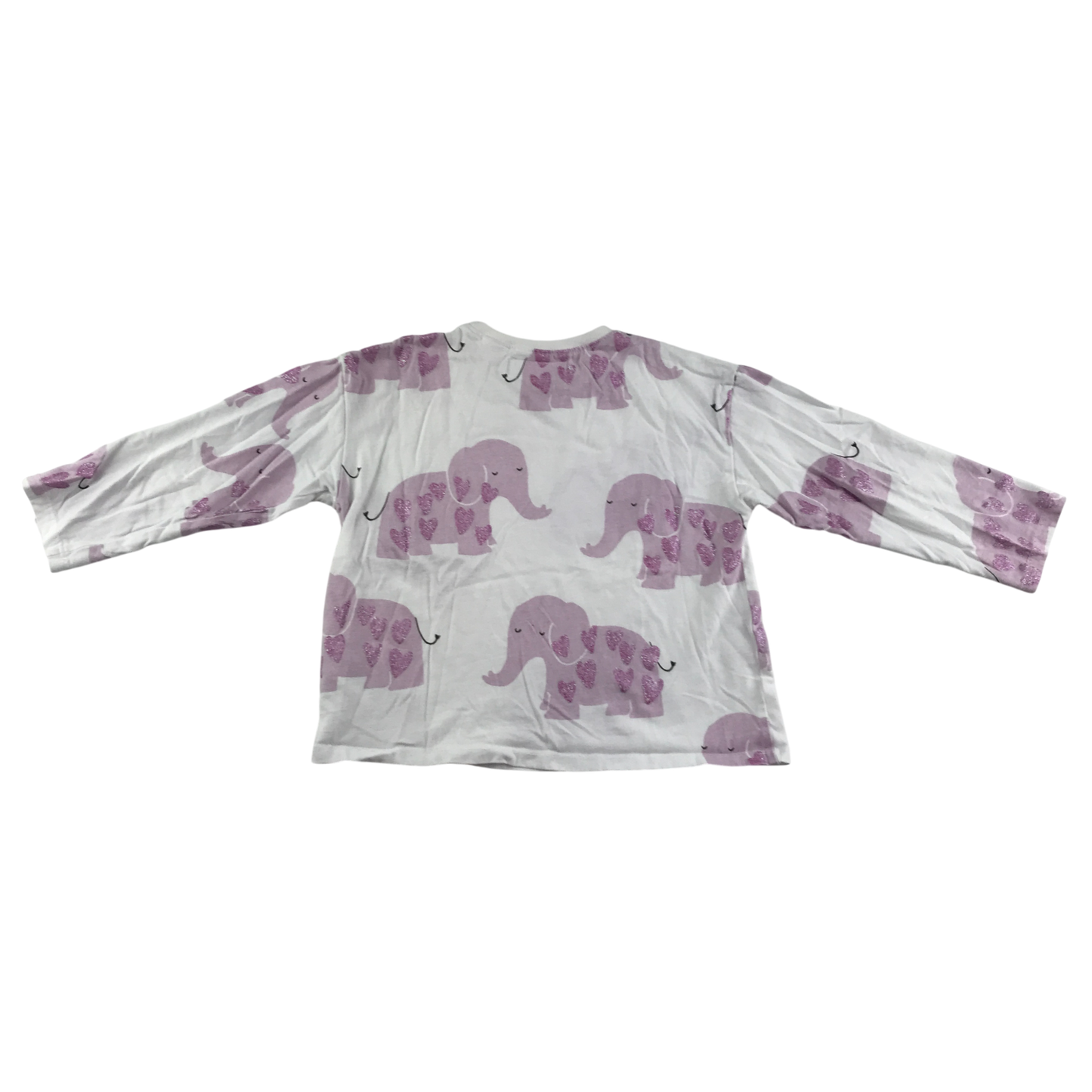 Zara T-Shirt 4-5 Years White Long Sleeve Glittery Elephant Pattern Cotton