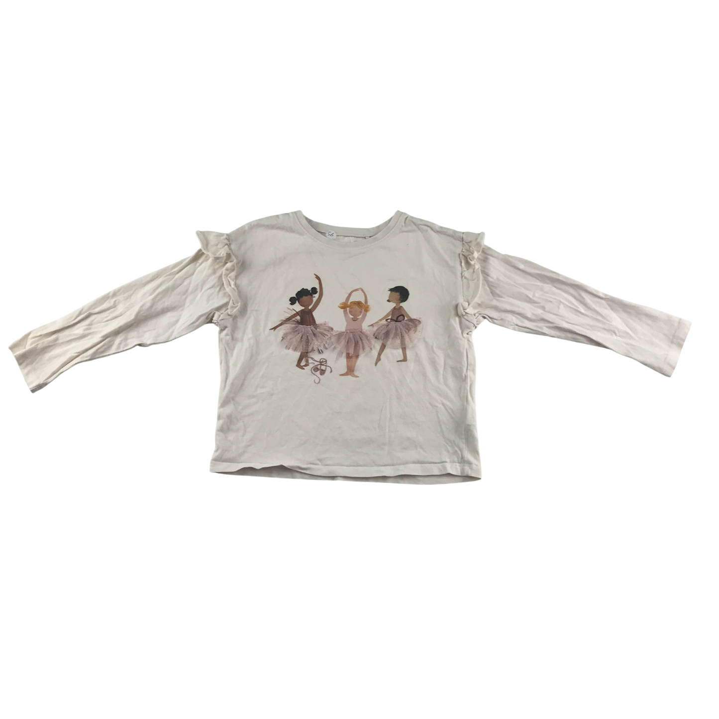 Next T-Shirt 5-6 Years Beige Ballerina Design Long Sleeve Cotton
