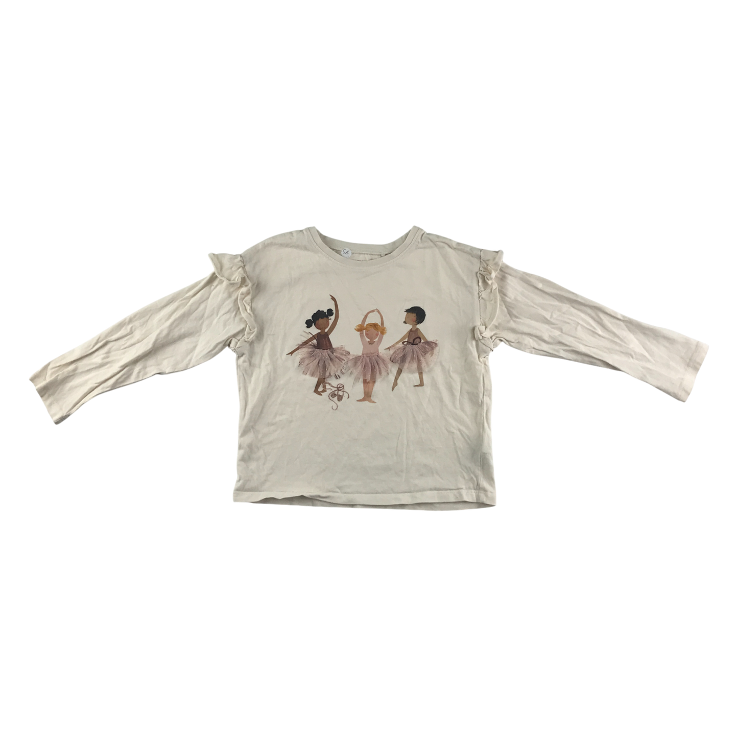 Next T-Shirt 5-6 Years Beige Ballerina Design Long Sleeve Cotton