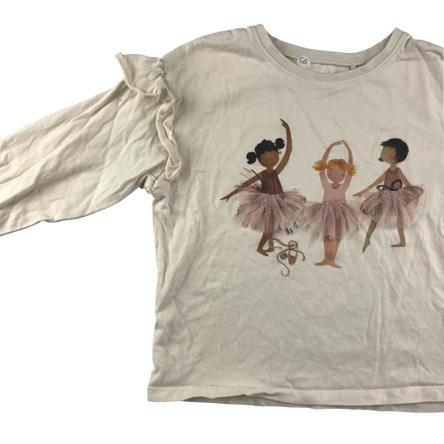 Next T-Shirt 5-6 Years Beige Ballerina Design Long Sleeve Cotton
