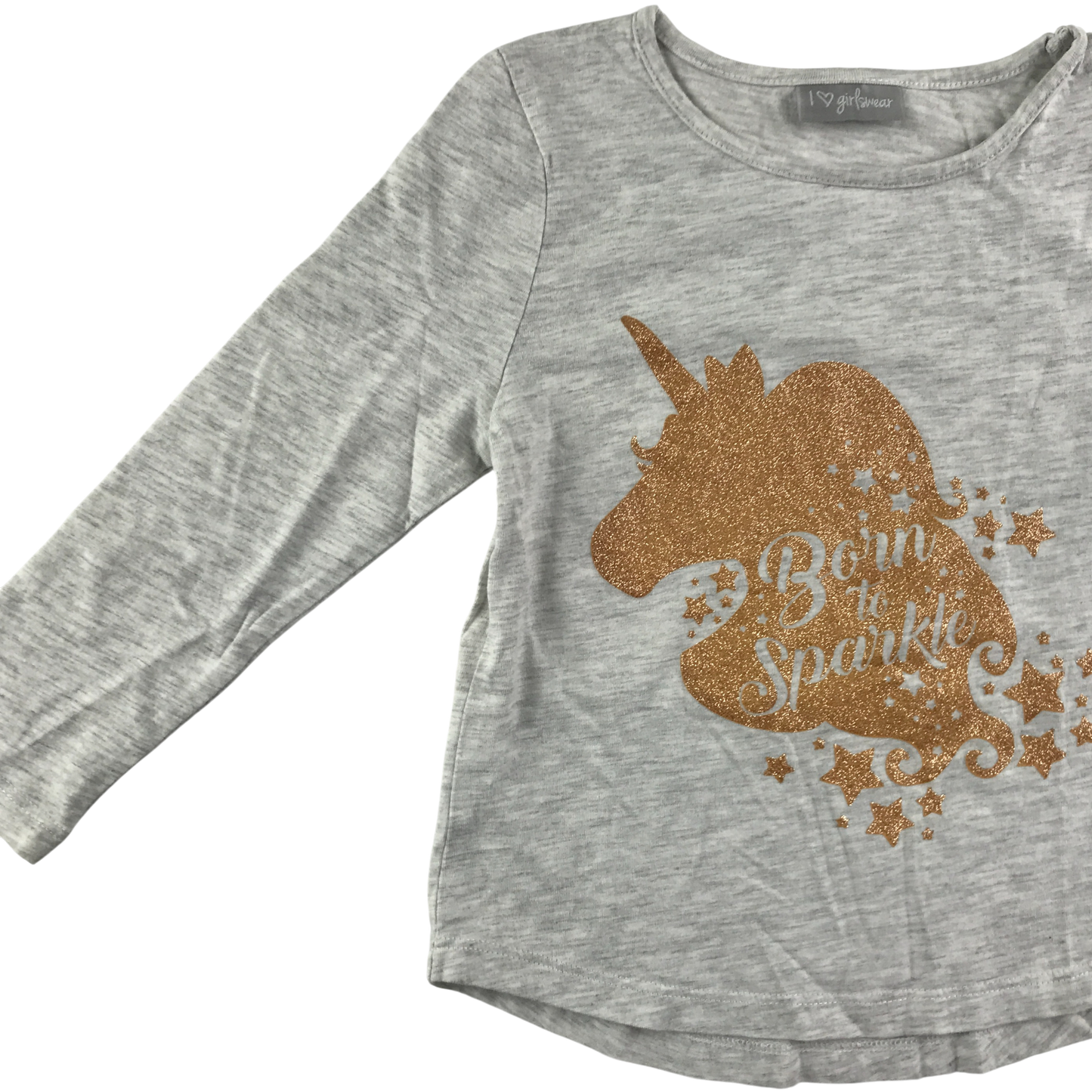 Matalan T-Shirt 5-6 Years Grey Unicorn Print Long Sleeve Cotton
