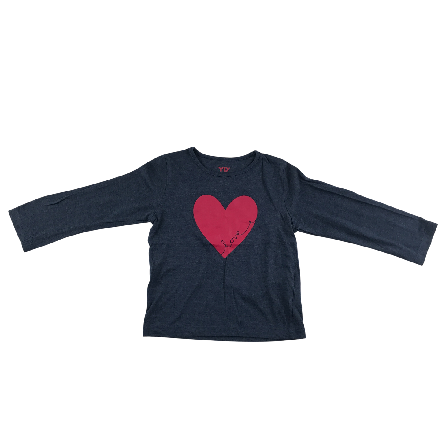YD T-Shirt 5-6 Years Navy Heart Print Long Sleeve