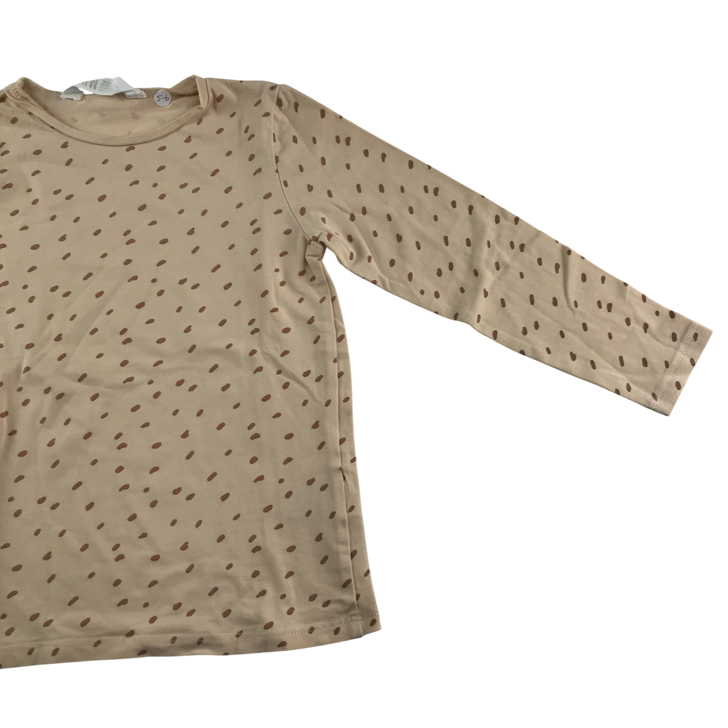 H&M T-Shirt 5-6 Years Beige Polka Dot Print Long Sleeve Cotton