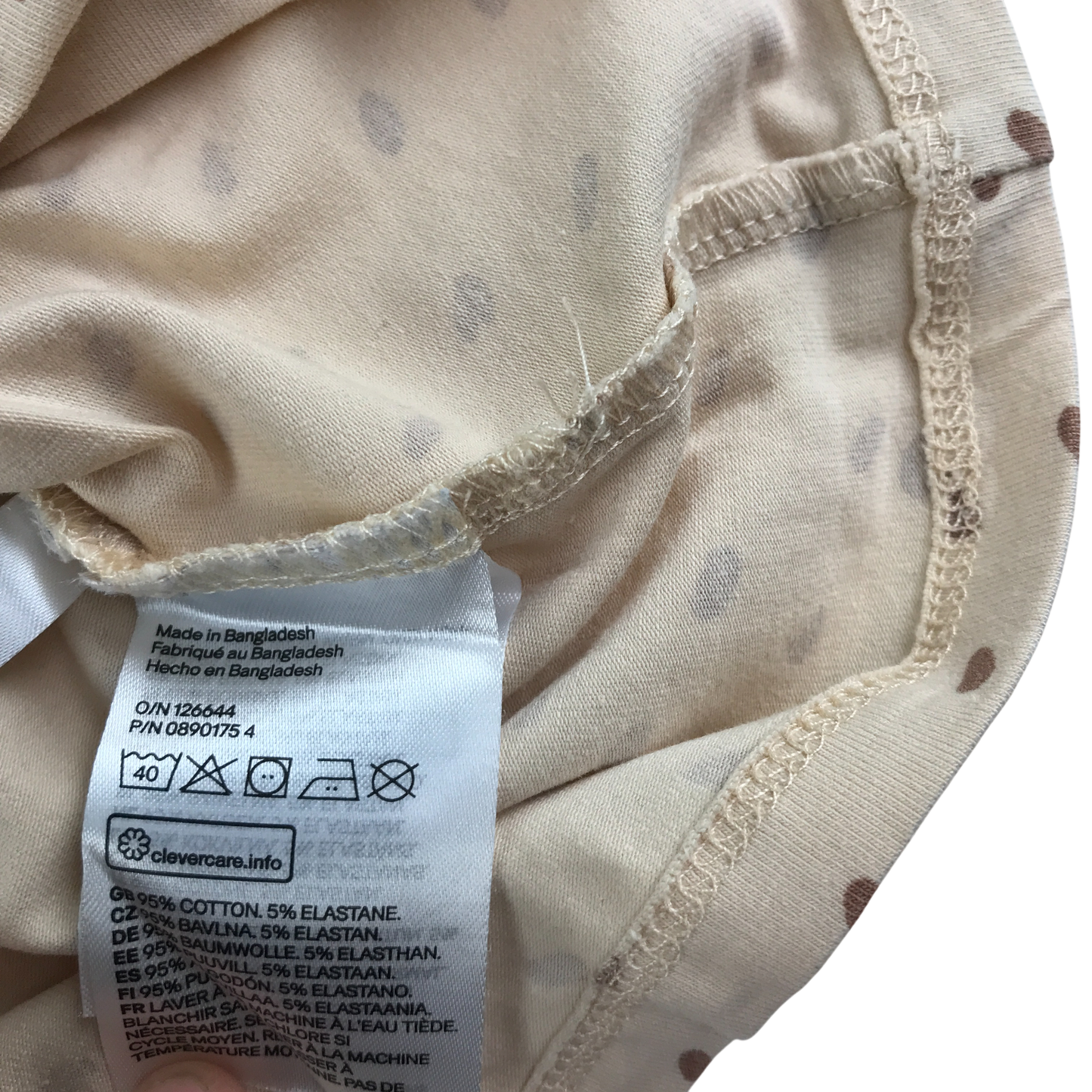H&M T-Shirt 5-6 Years Beige Polka Dot Print Long Sleeve Cotton