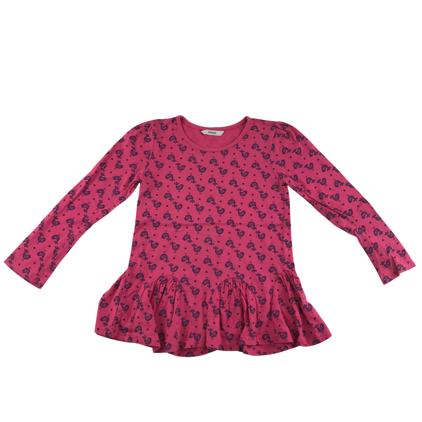 George Dress 5-6 Years Pink Bird Print Long Sleeve Cotton