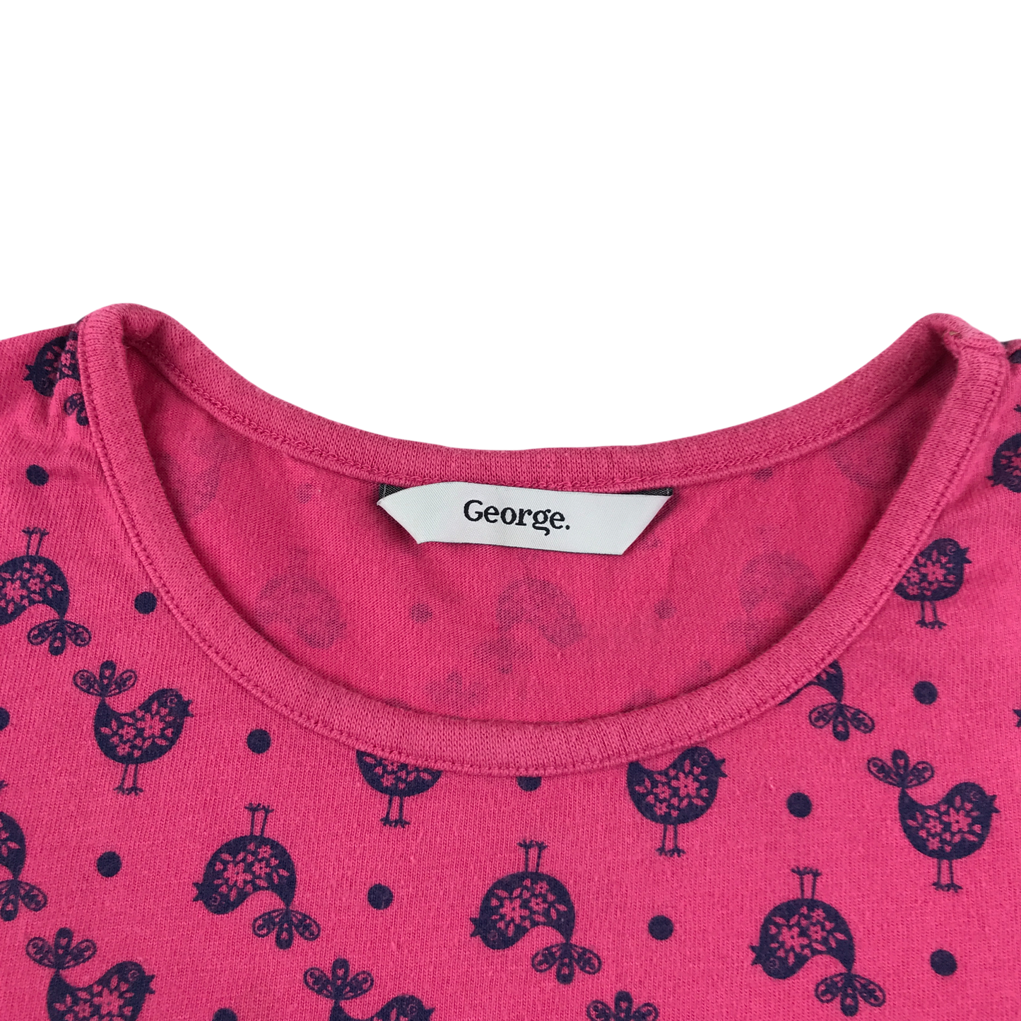 George Dress 5-6 Years Pink Bird Print Long Sleeve Cotton