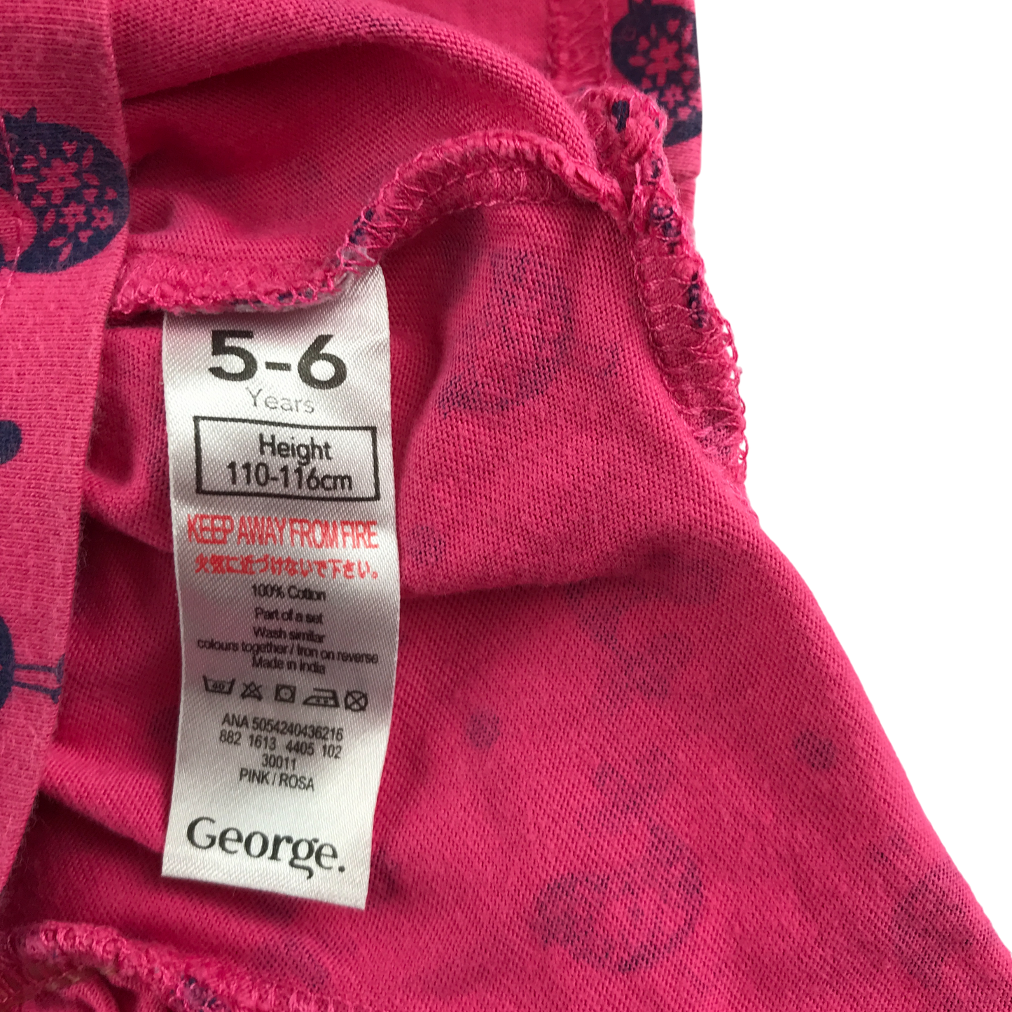George Dress 5-6 Years Pink Bird Print Long Sleeve Cotton