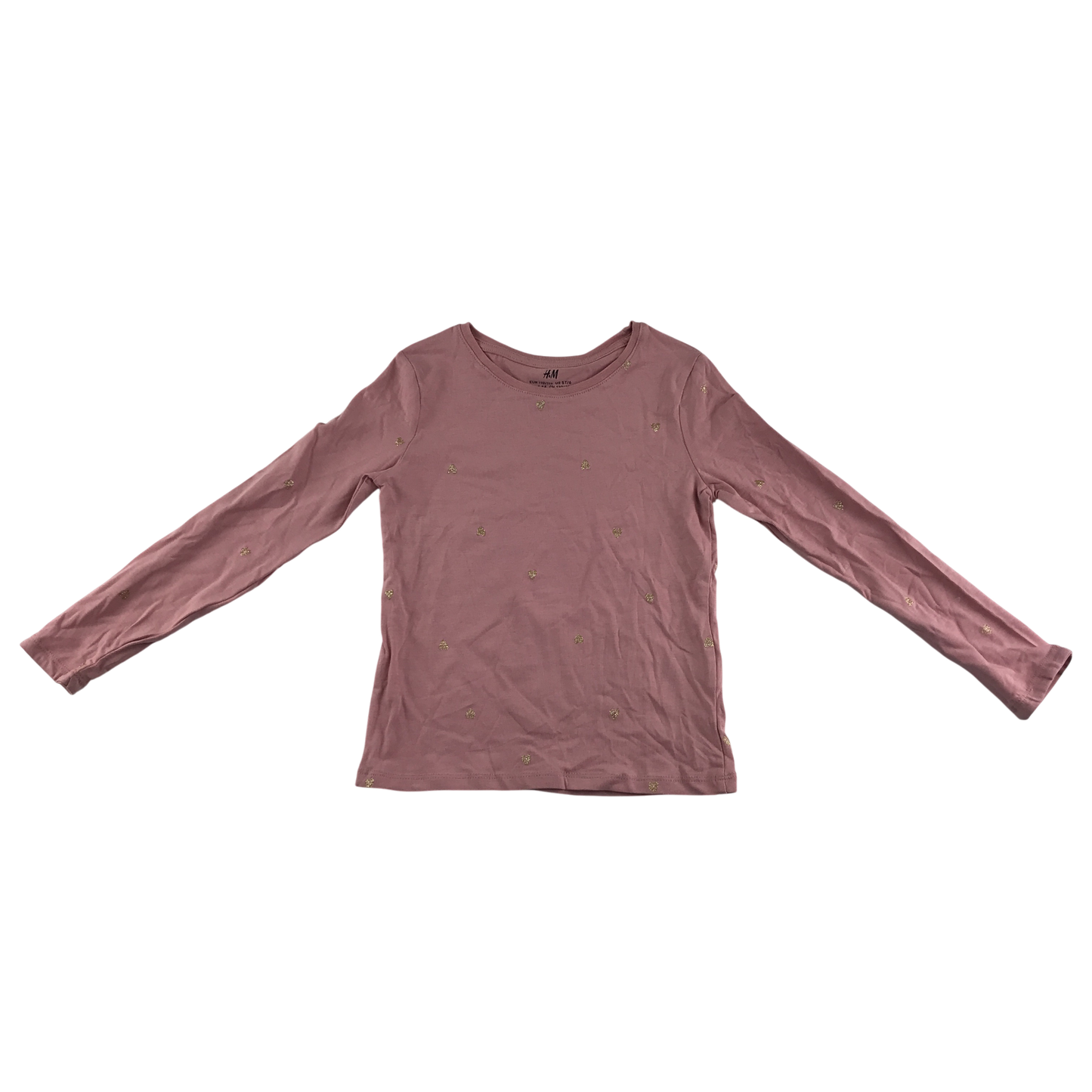 H&M T-Shirt 5-6 Years Pink with Gold Heart Print Long Sleeve Cotton