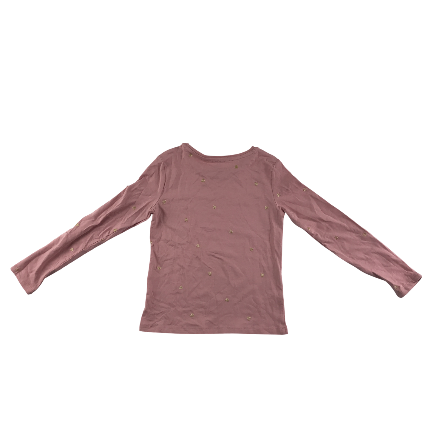 H&M T-Shirt 5-6 Years Pink with Gold Heart Print Long Sleeve Cotton