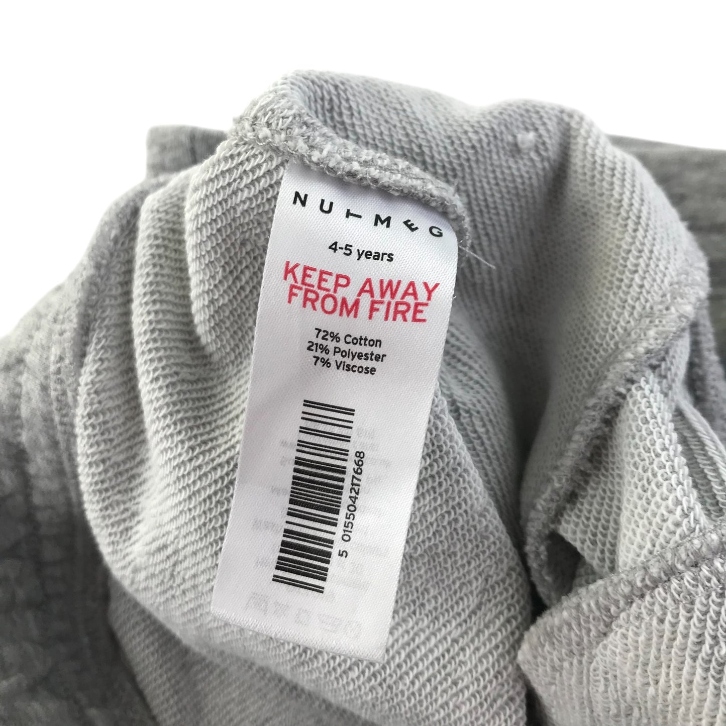 Nutmeg shorts 4-5 years grey jersey with elasticated waist