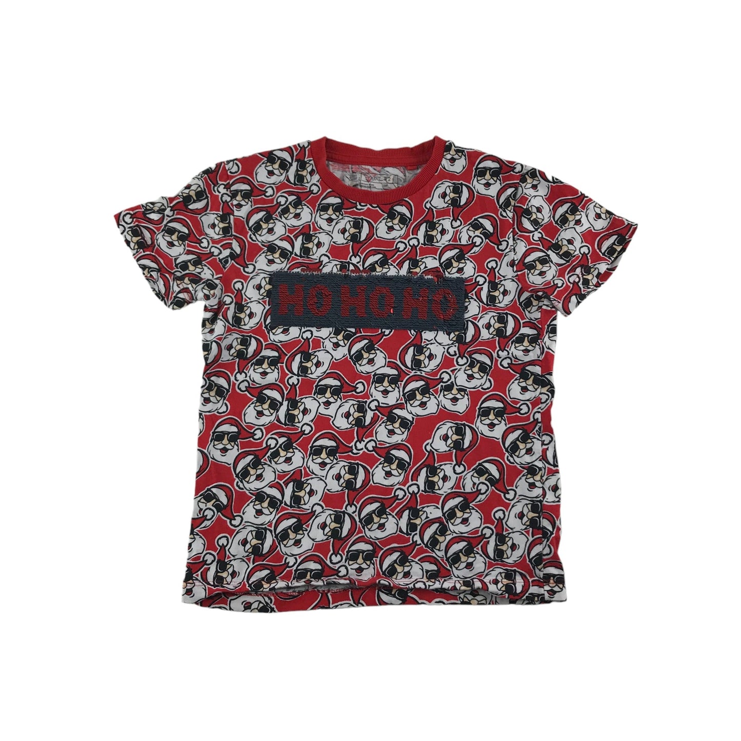 Next Christmas T-Shirt Red Santa Face Print Ho Ho Ho Sequin Text Short Sleeve