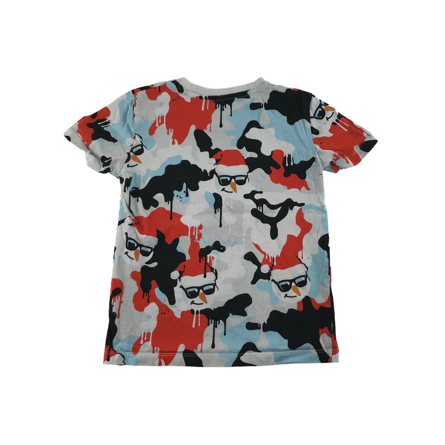 Next Christmas T-Shirt Age 7 White Snowman Camo Chillin' Sequin Text Graphic Short Sleeve