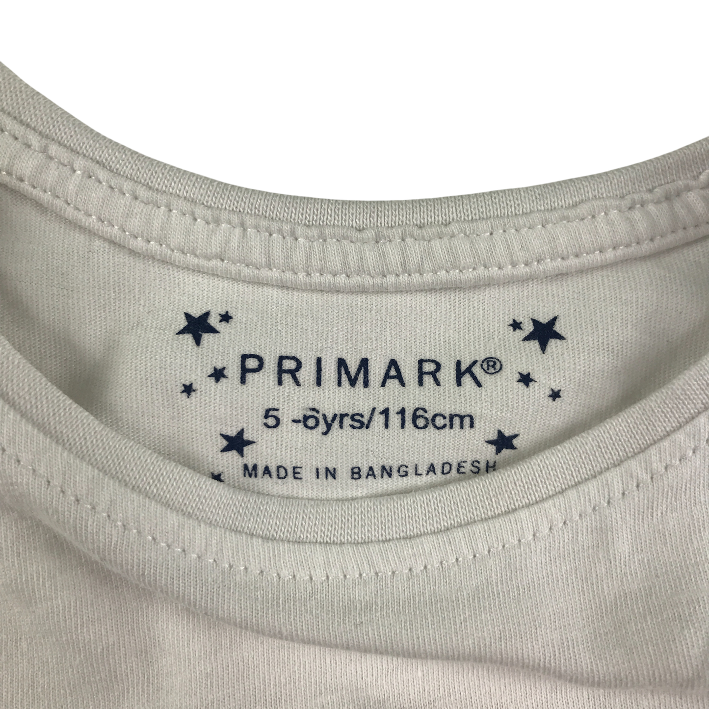 Primark T-Shirt 5-6 Years White Long Sleeve