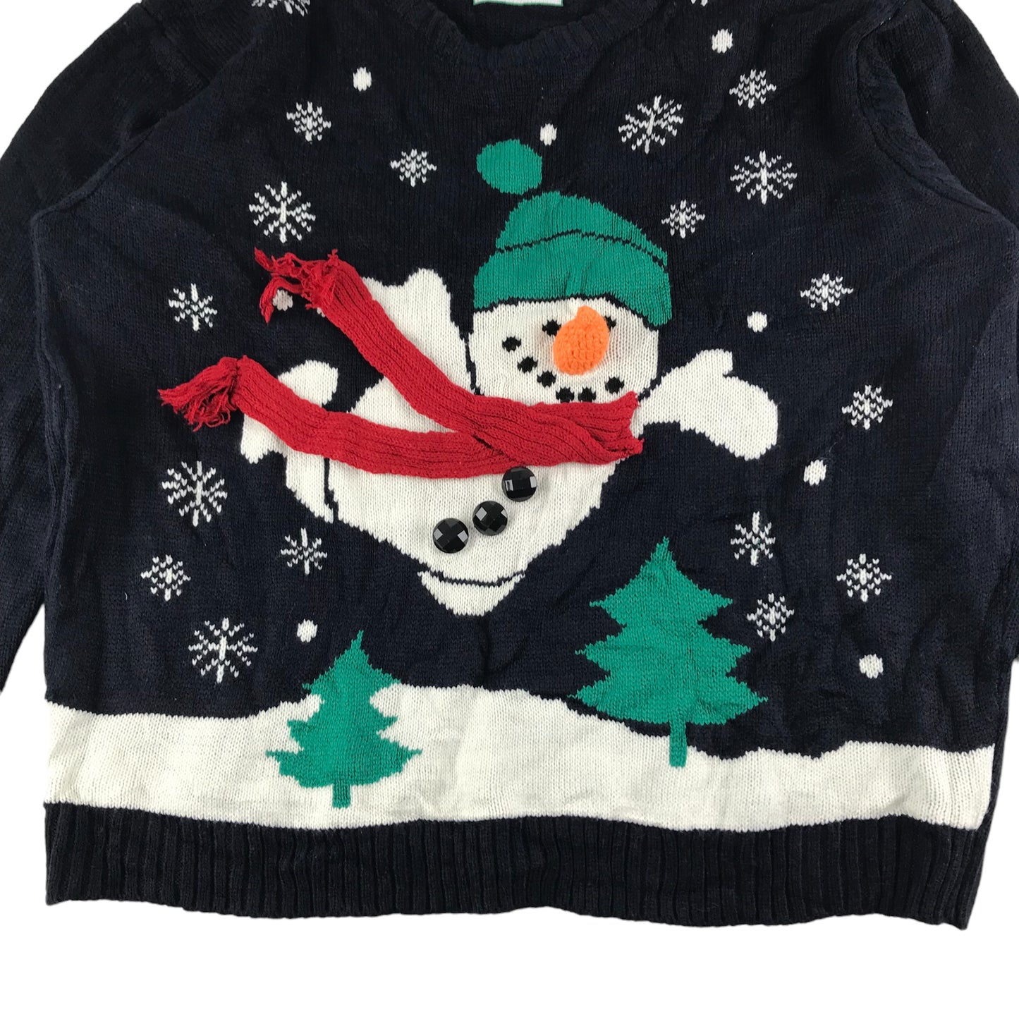 Primark Christmas Jumper Adult Large Navy Flying Snowman Graphic Jersey Long Sleeve