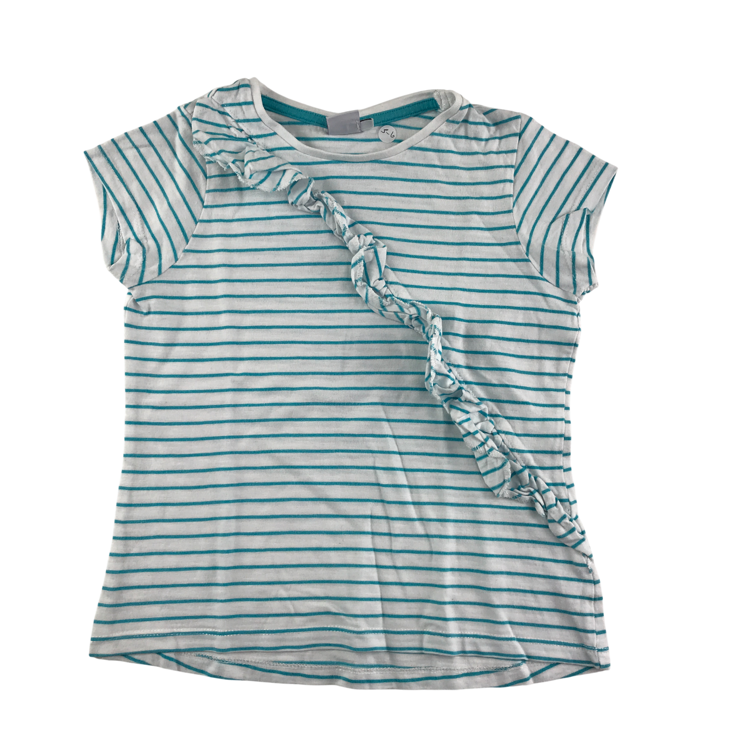 Mini Club T-Shirt 5-6 Years White Blue Stripe Frill Detail Cotton