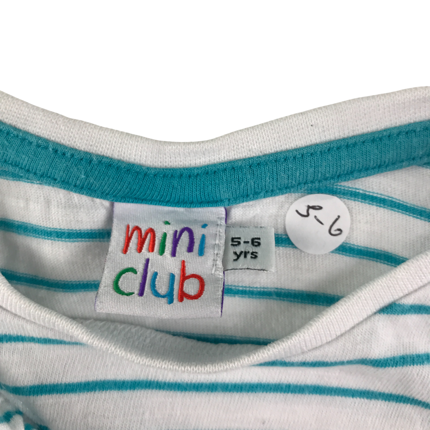 Mini Club T-Shirt 5-6 Years White Blue Stripe Frill Detail Cotton
