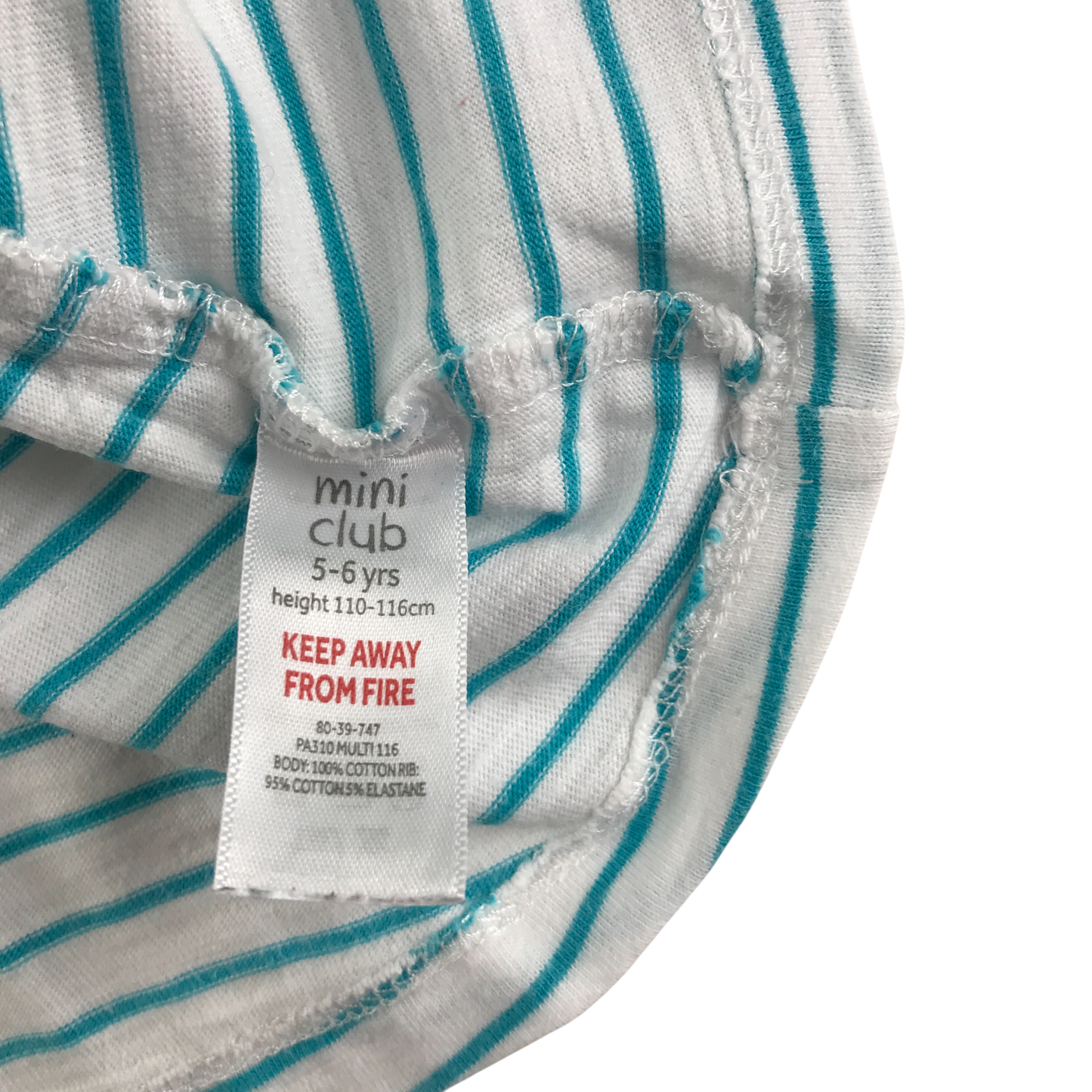Mini Club T-Shirt 5-6 Years White Blue Stripe Frill Detail Cotton