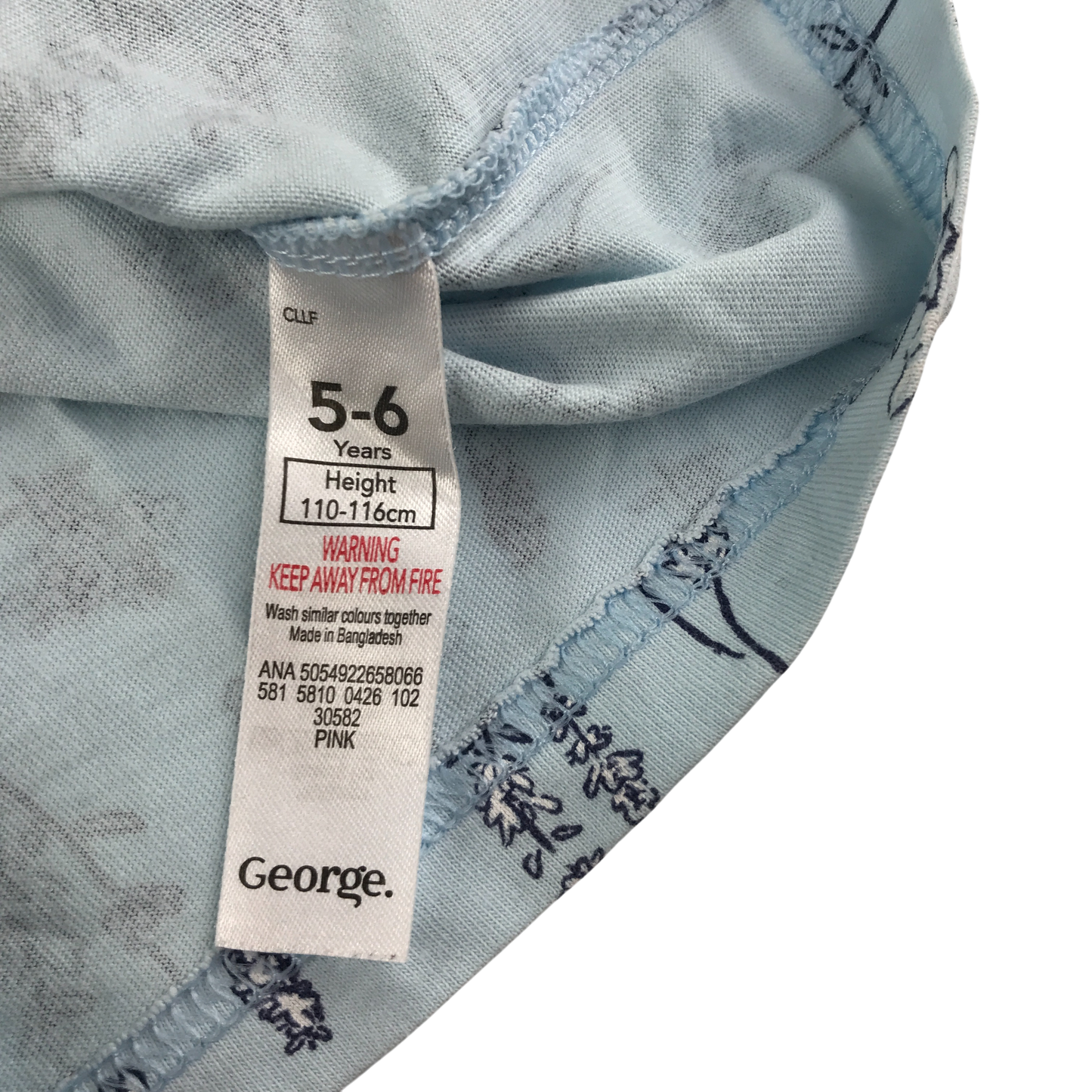 George T-Shirt 5-6 Years Light Blue Floral Pattern Cotton