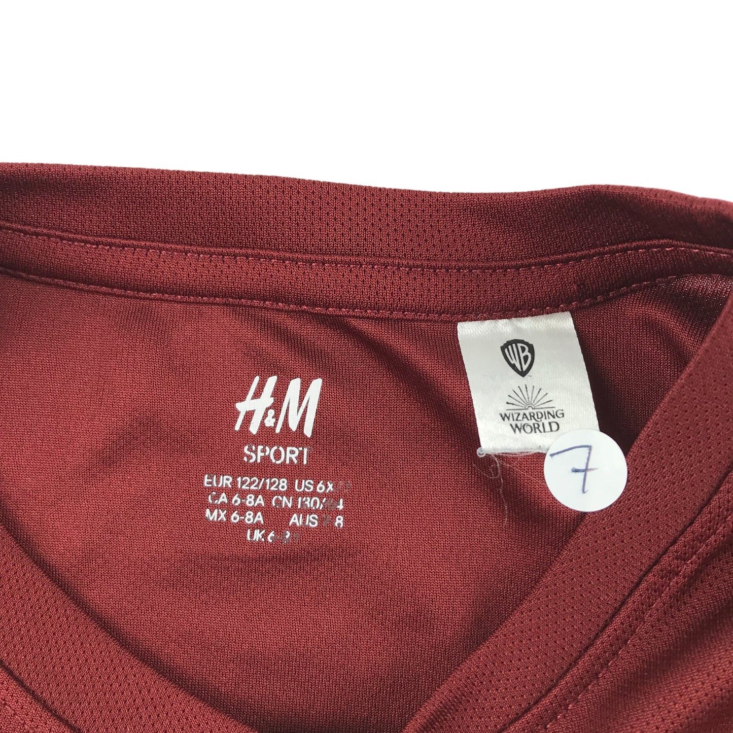H&M Sport Top Age 7 Burgundy Hogwarts Short Sleeve