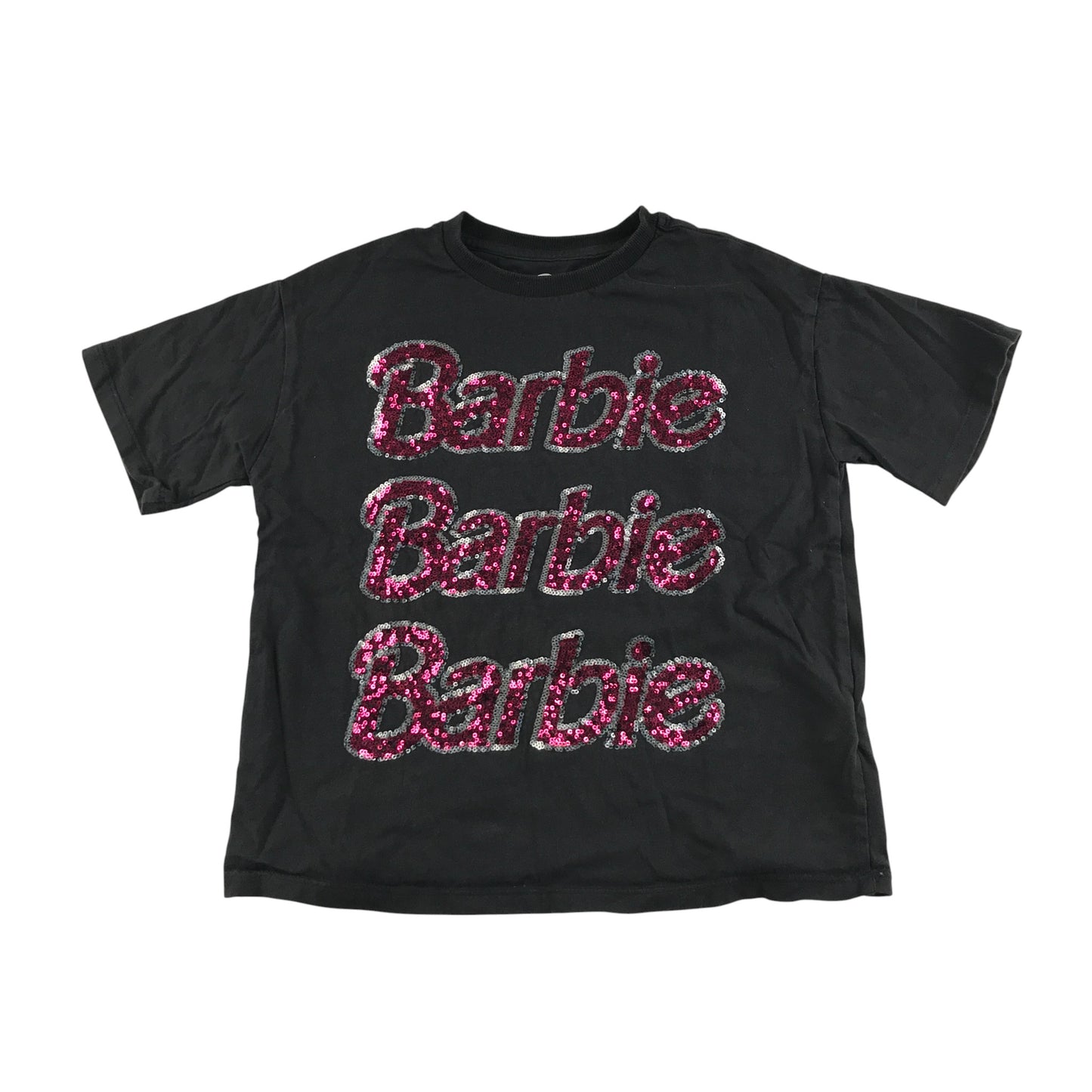 M&S T-Shirt 5-6 Years Grey Charcoal Sequin Text Design