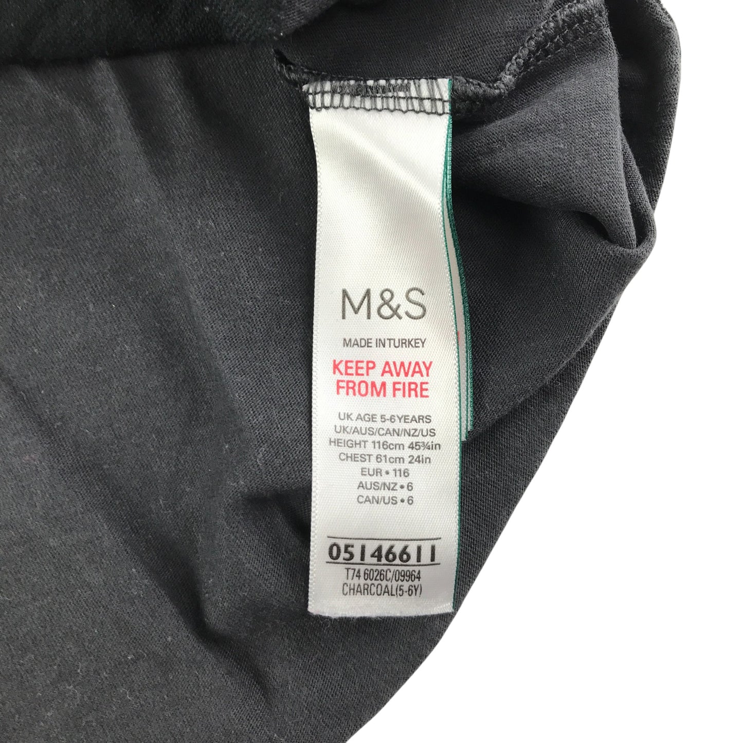 M&S T-Shirt 5-6 Years Grey Charcoal Sequin Text Design