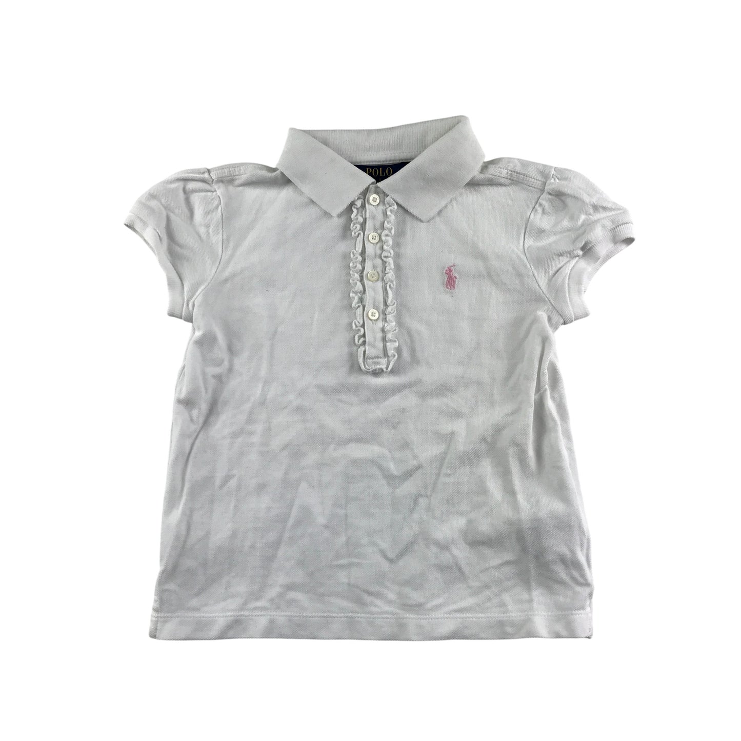 Ralph Lauren Polo Shirt 5-6 Years White with Frilled Collar and Pink Embroidered Logo Cotton