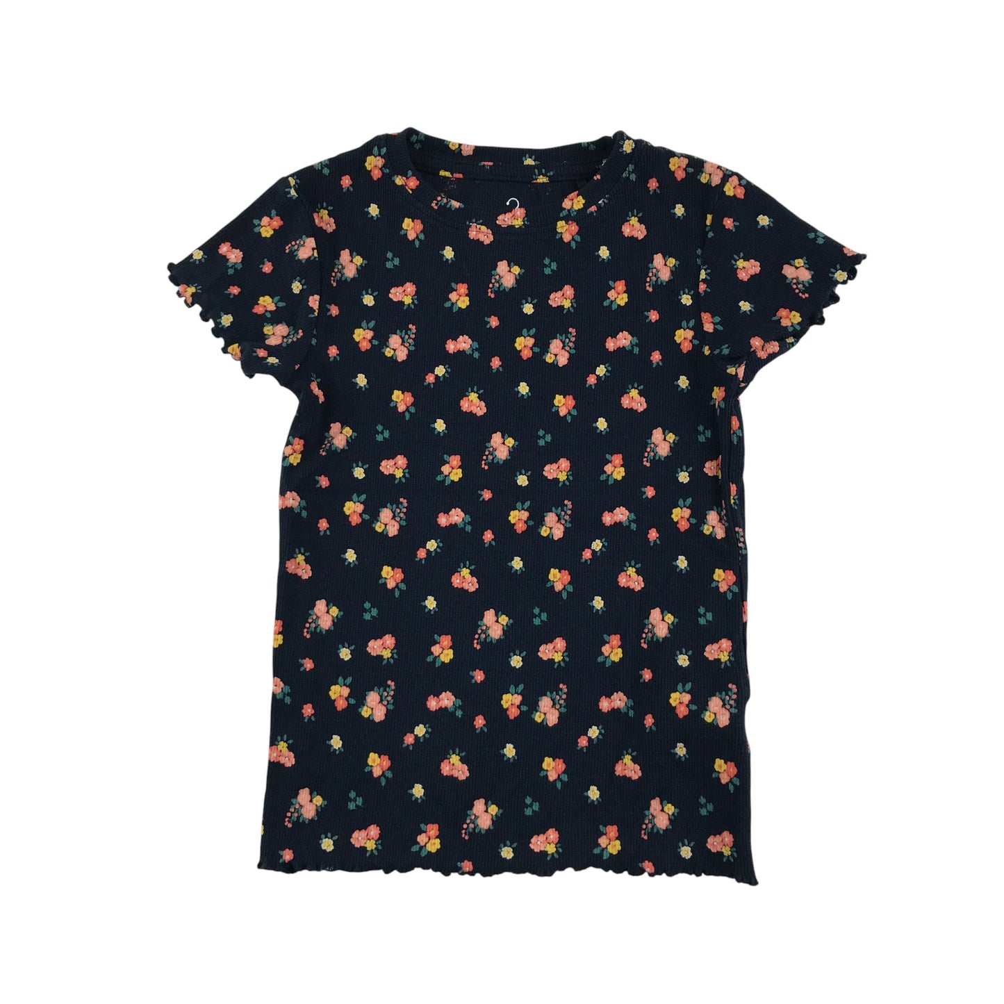 Next T-Shirt 5-6 Years Navy with Floral Print Ribbed Texture