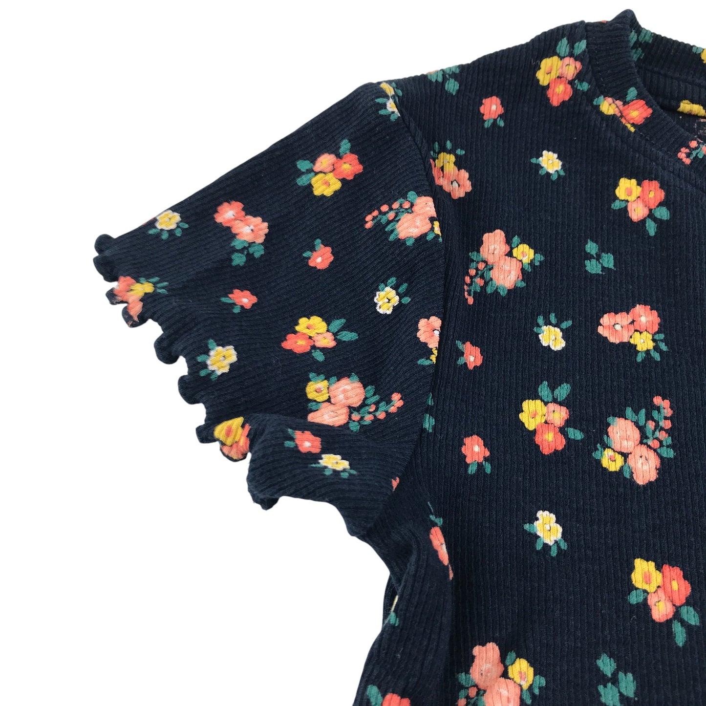 Next T-Shirt 5-6 Years Navy with Floral Print Ribbed Texture