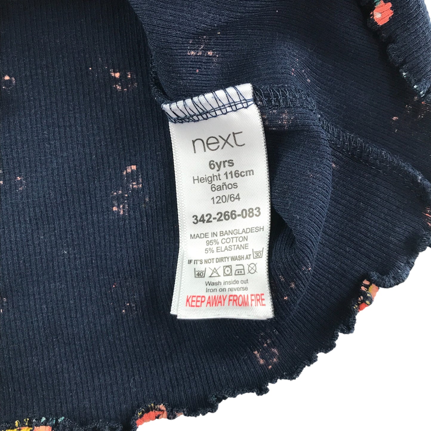 Next T-Shirt 5-6 Years Navy with Floral Print Ribbed Texture