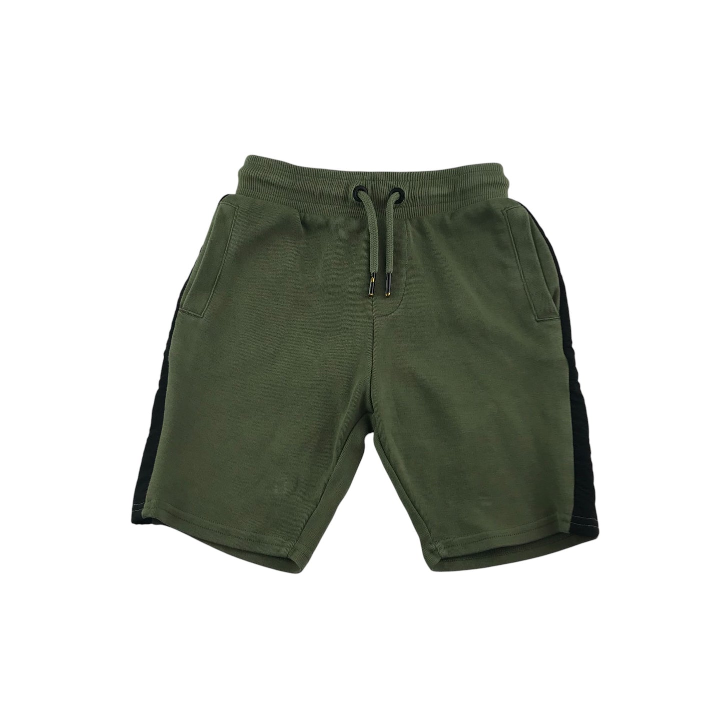M&S shorts 7-8 years khaki with black strip both sides jersey material