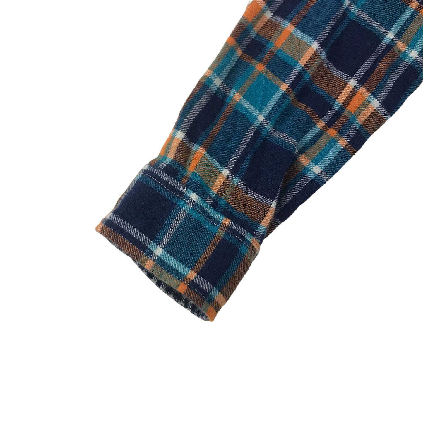 Uniqlo Shirt Age 7 Blue and Orange Checked Flannel Button Up Cotton