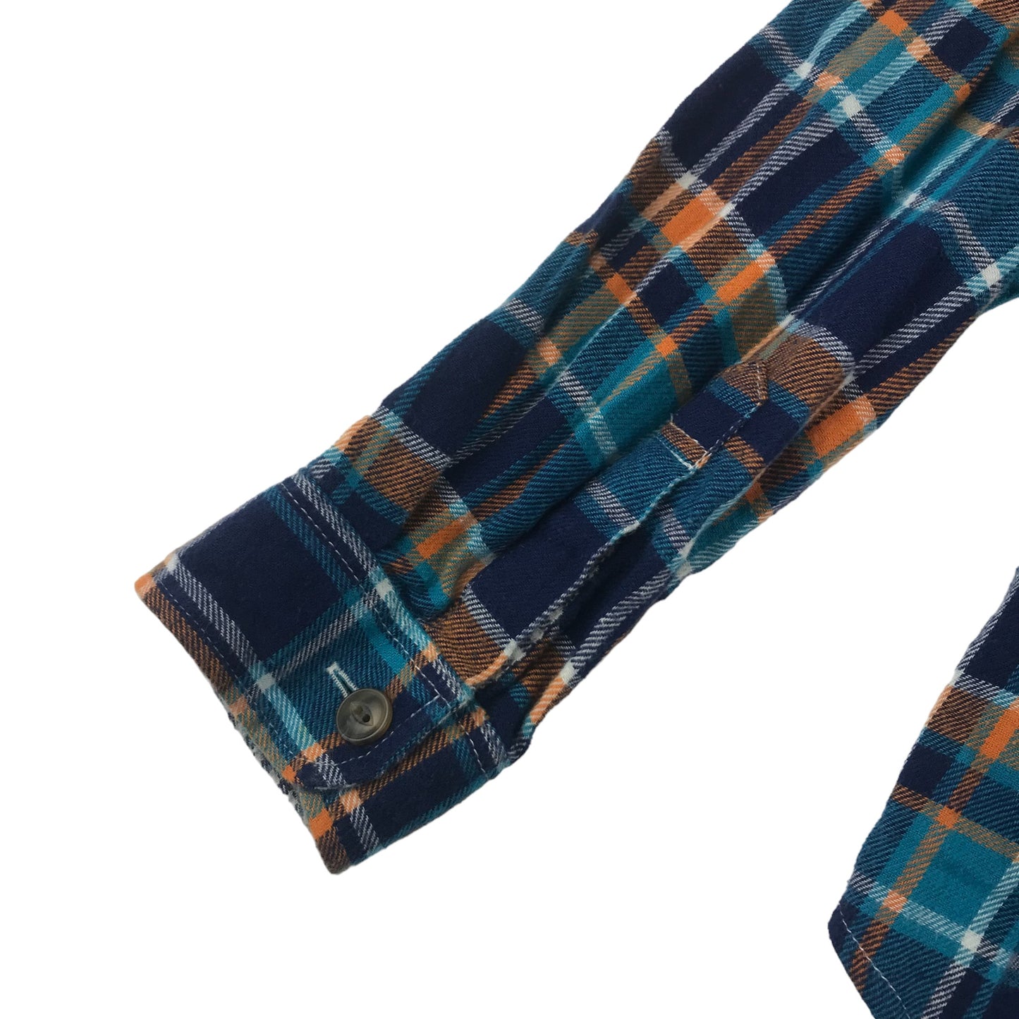 Uniqlo Shirt Age 7 Blue and Orange Checked Flannel Button Up Cotton