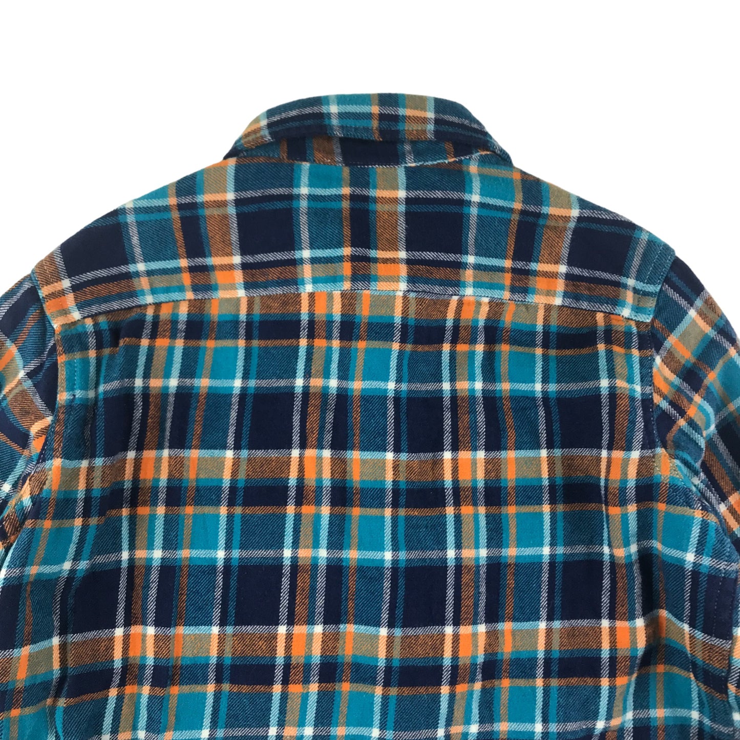 Uniqlo Shirt Age 7 Blue and Orange Checked Flannel Button Up Cotton