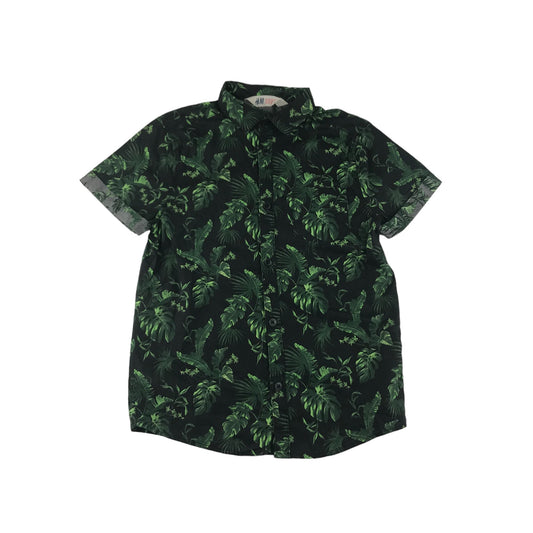 H&M Shirt Age 7-8 Green Leafy Print Pattern Cotton