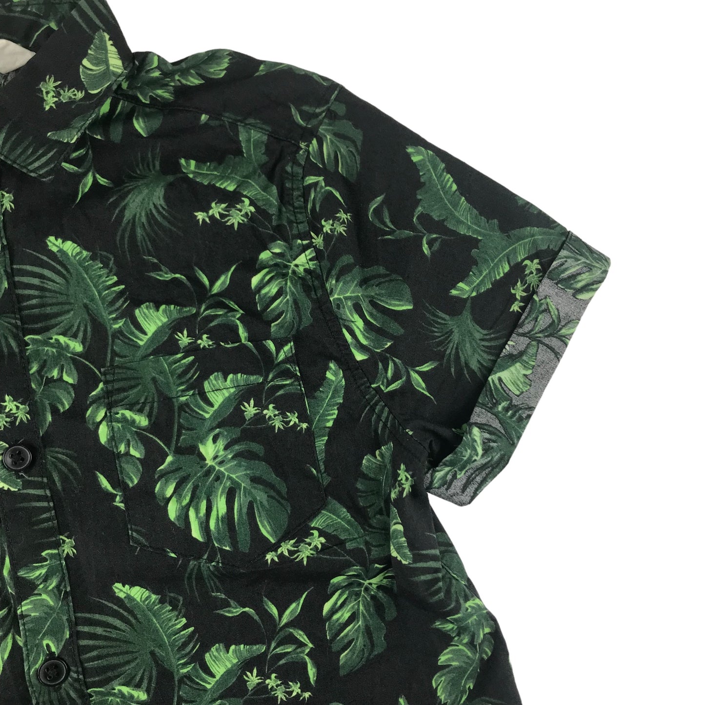 H&M Shirt Age 7-8 Green Leafy Print Pattern Cotton