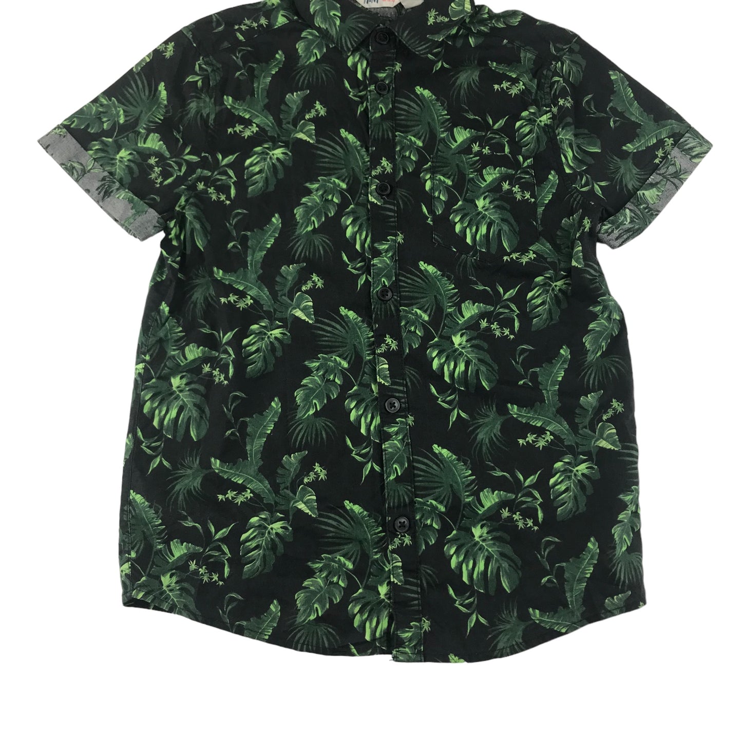 H&M Shirt Age 7-8 Green Leafy Print Pattern Cotton