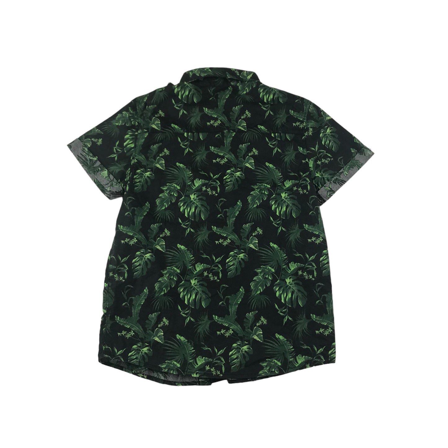 H&M Shirt Age 7-8 Green Leafy Print Pattern Cotton