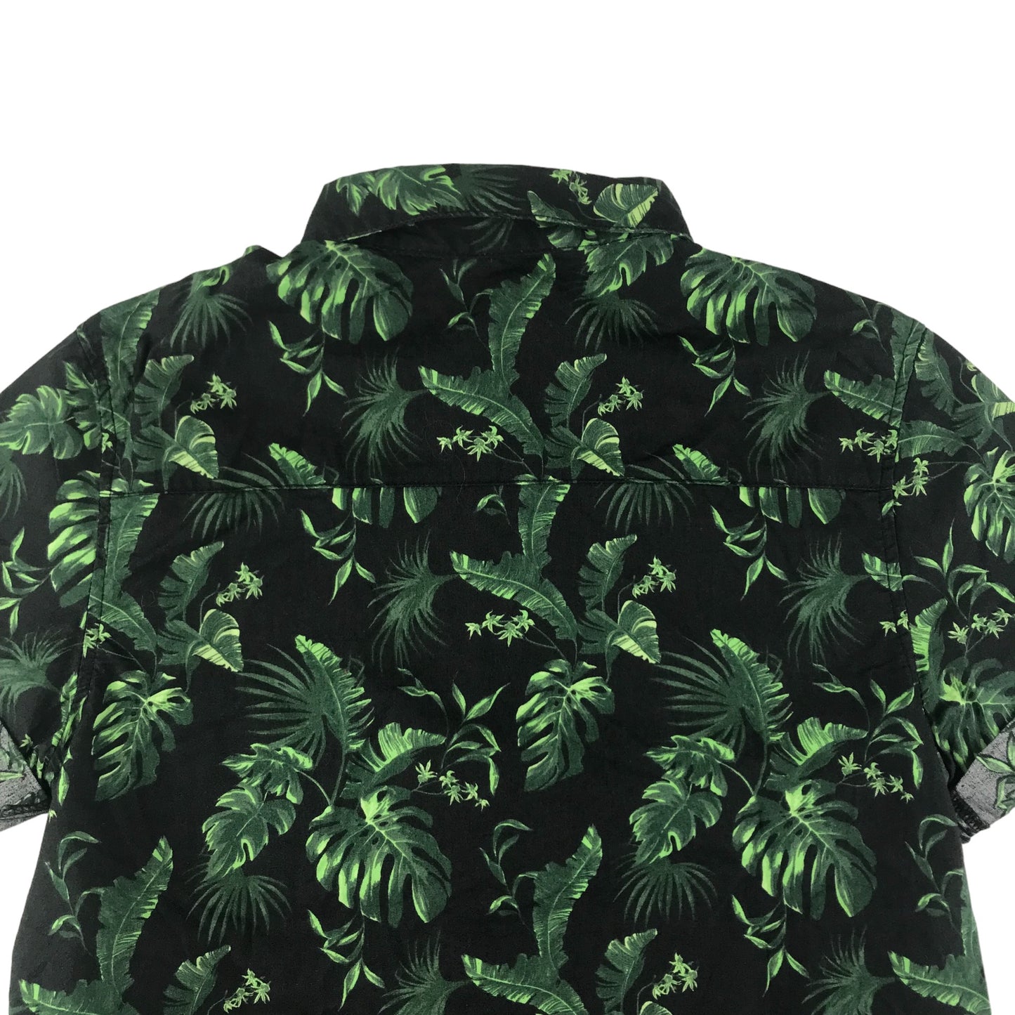 H&M Shirt Age 7-8 Green Leafy Print Pattern Cotton