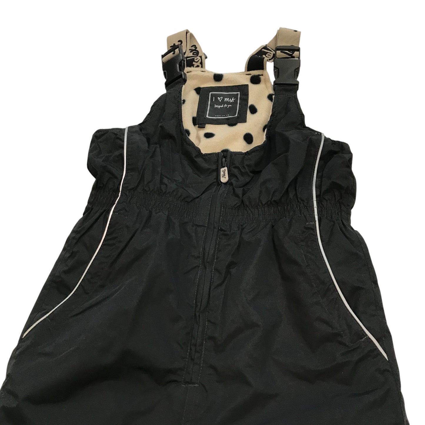 Next Overalls 9-10 years black plain with polka dot interior design
