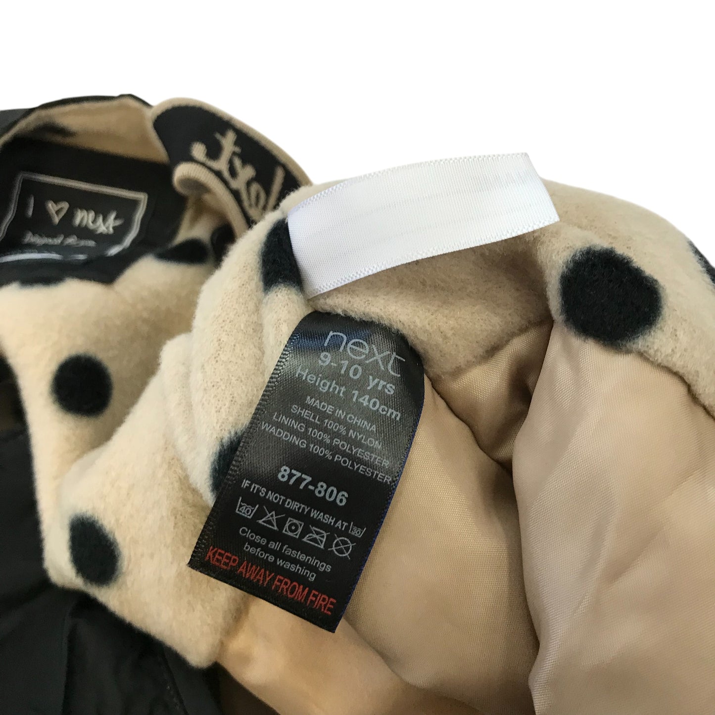Next Overalls 9-10 years black plain with polka dot interior design