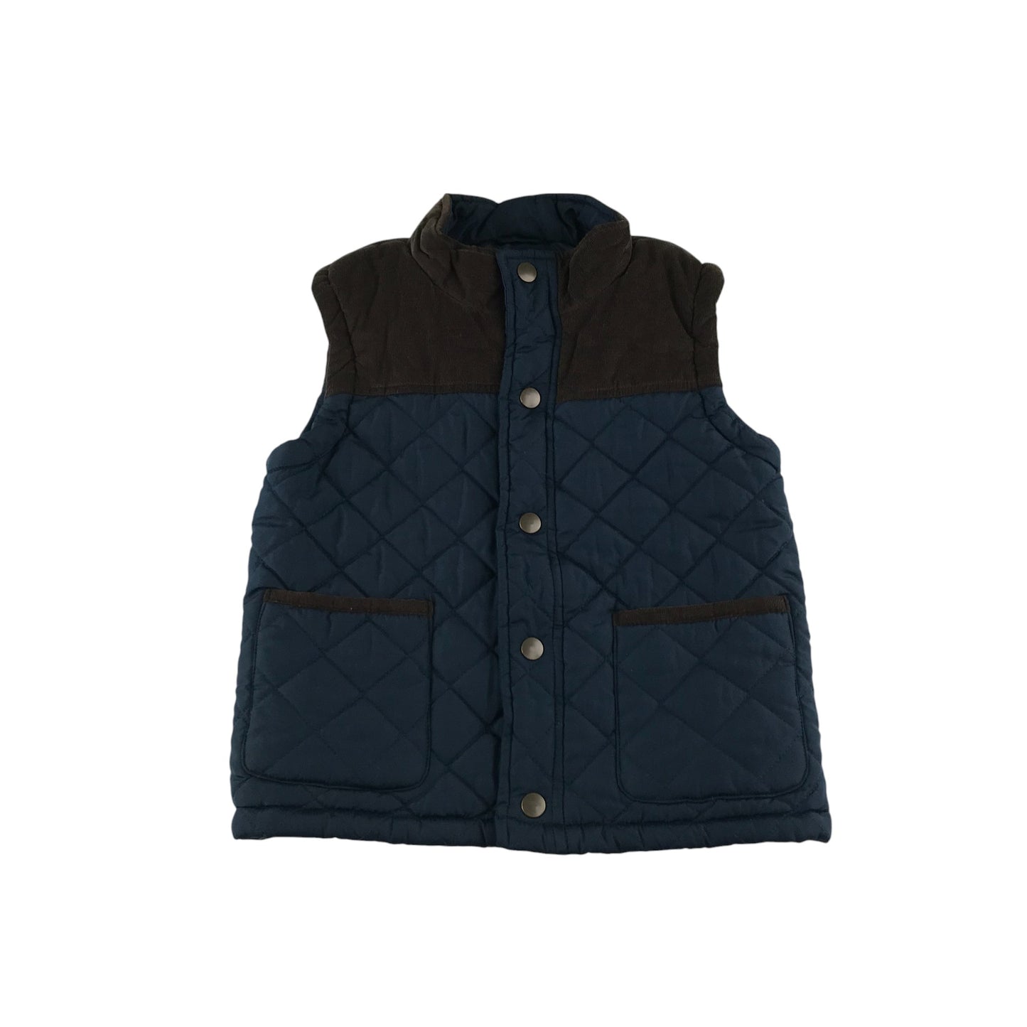 M&S Gilet 6-7 years navy quilted jacket with brown corduroy upper chest