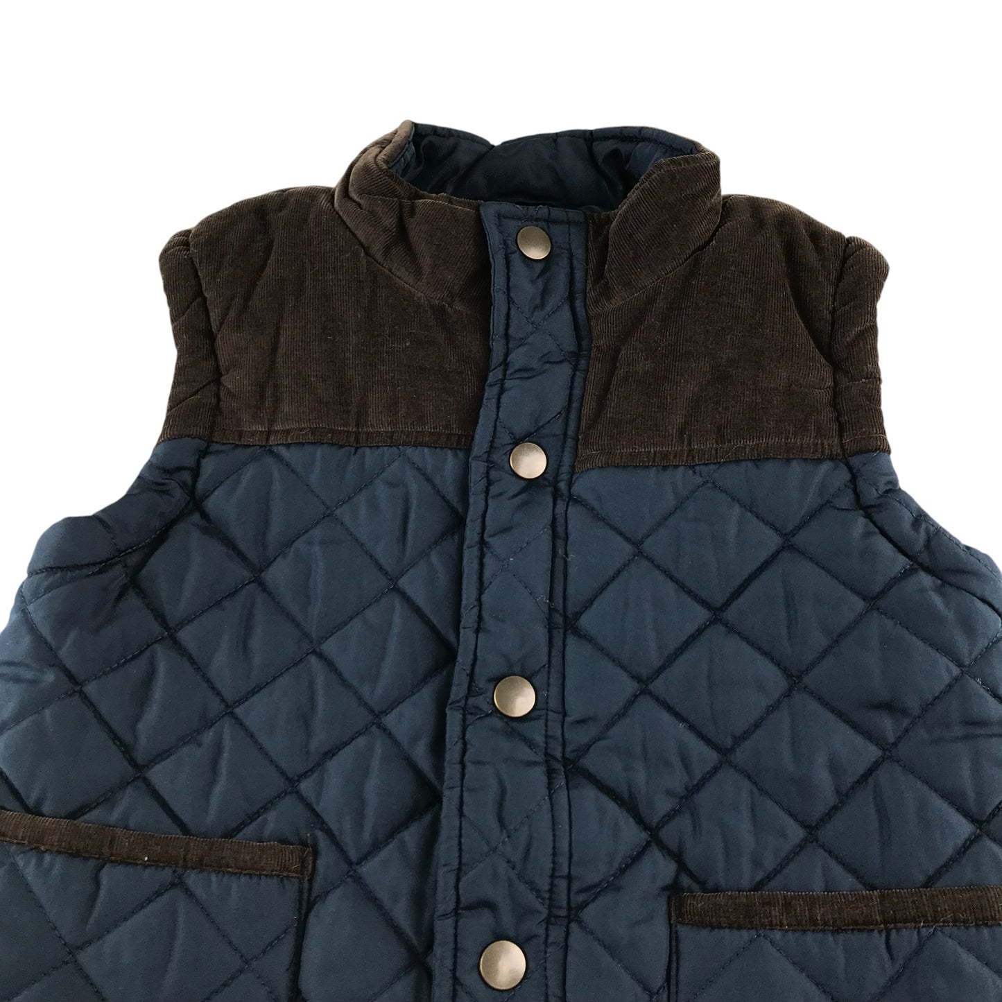 M&S Gilet 6-7 years navy quilted jacket with brown corduroy upper chest