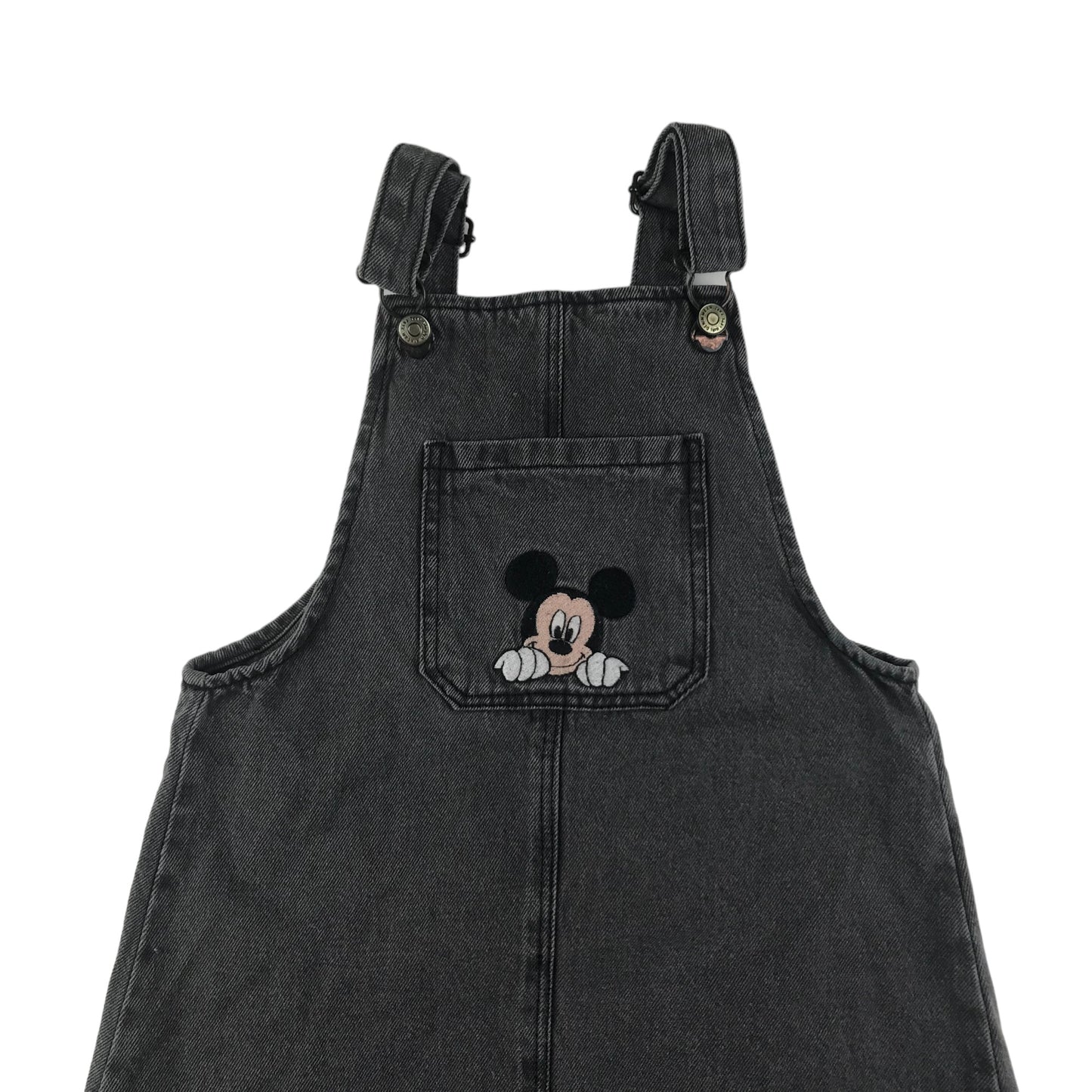Zara Dungaree Dress Age 4 Dark Grey Mickey mouse Embroidery Cotton