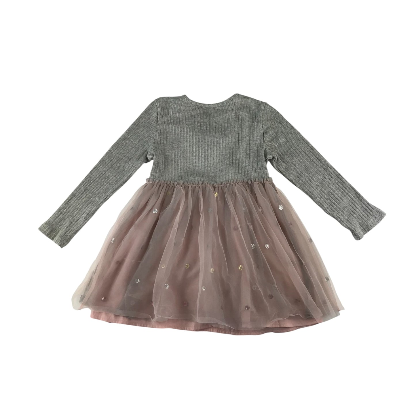 Nutmeg dress 5-6 years grey and pink t-shirt with mesh tulle skirt