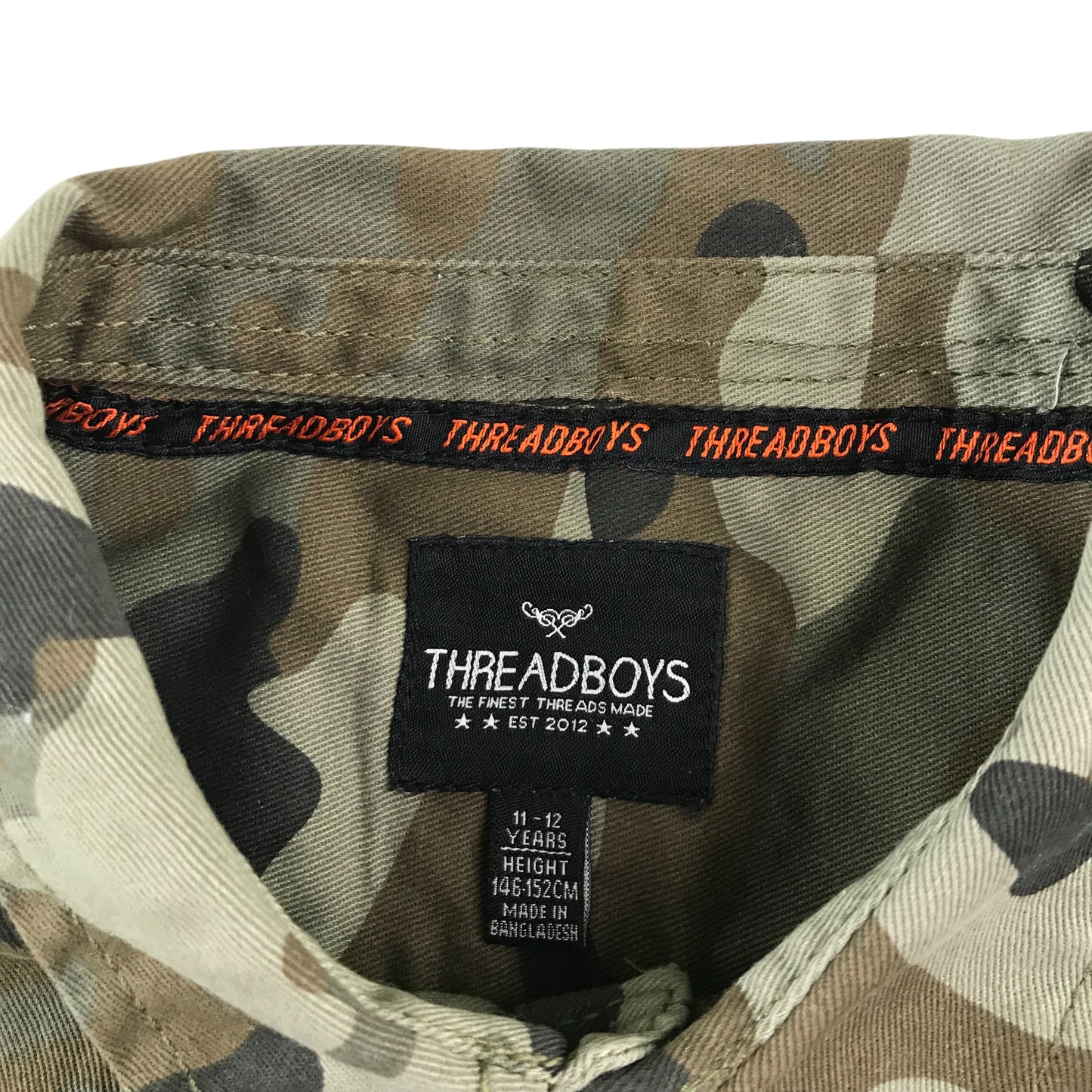 Threadboys shirt 11-12 years khaki green camouflage pattern cotton
