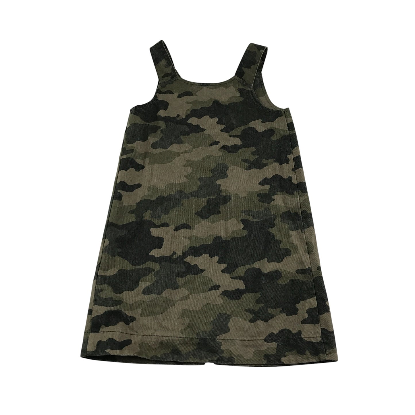 M&S dress 6-7 years khaki green and brown camo pattern A-line dungaree style